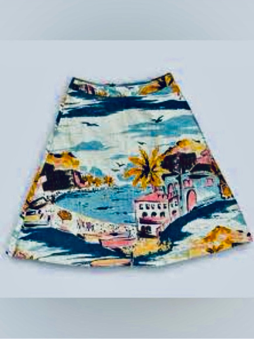 Boden Nancy Riviera Coastal Print A-Line Skirt 6 Cotton Novelty Beach Scene